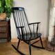 Vintage Scandinavian rocking chair in blackened wood from the 1970s