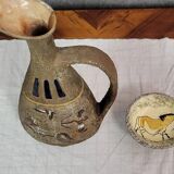 Atelier Garnier pottery: large pitcher with Lascaux decorations + André bowl