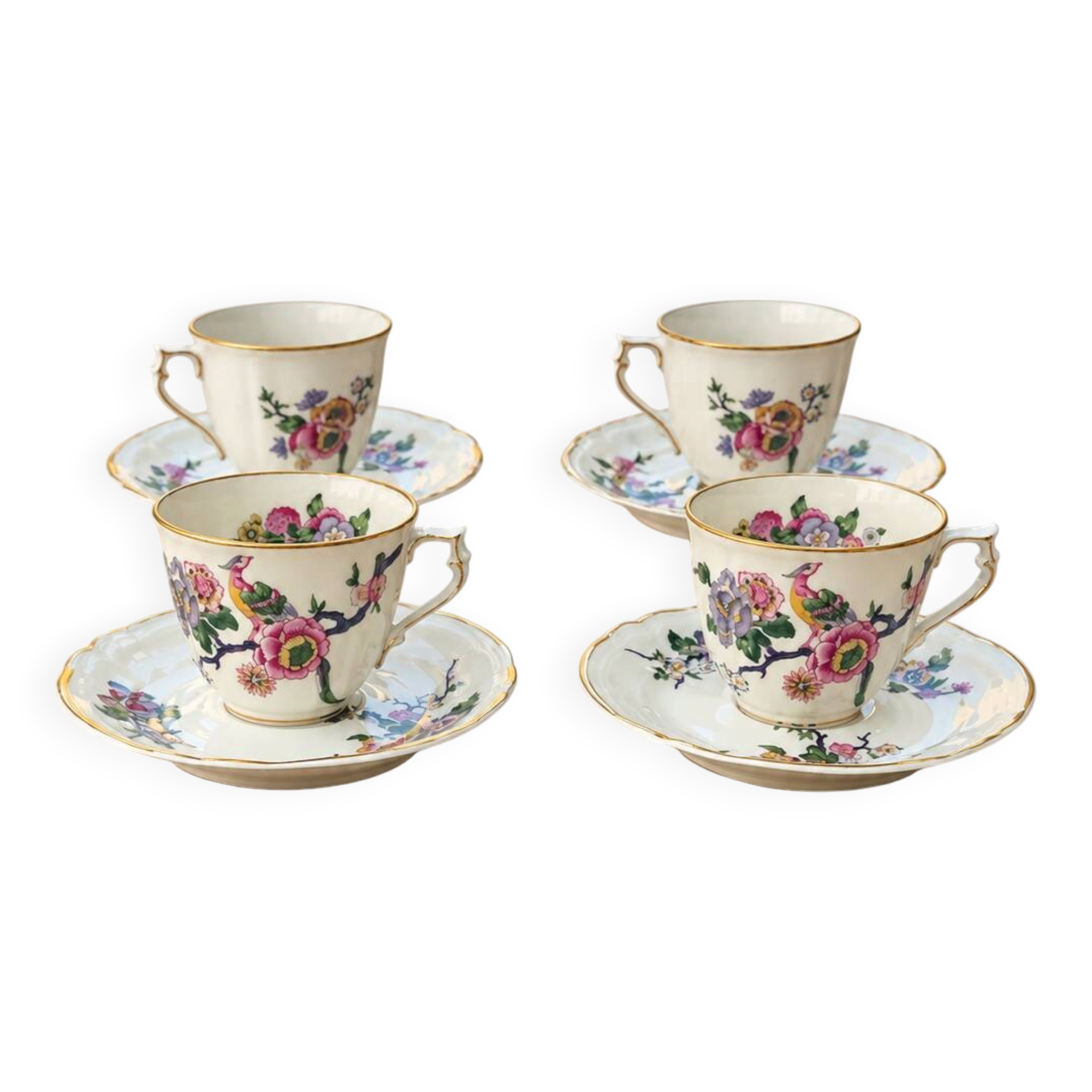 Set of 4 cups and 4 saucers Bernardaud Limoges – Chinese Birds