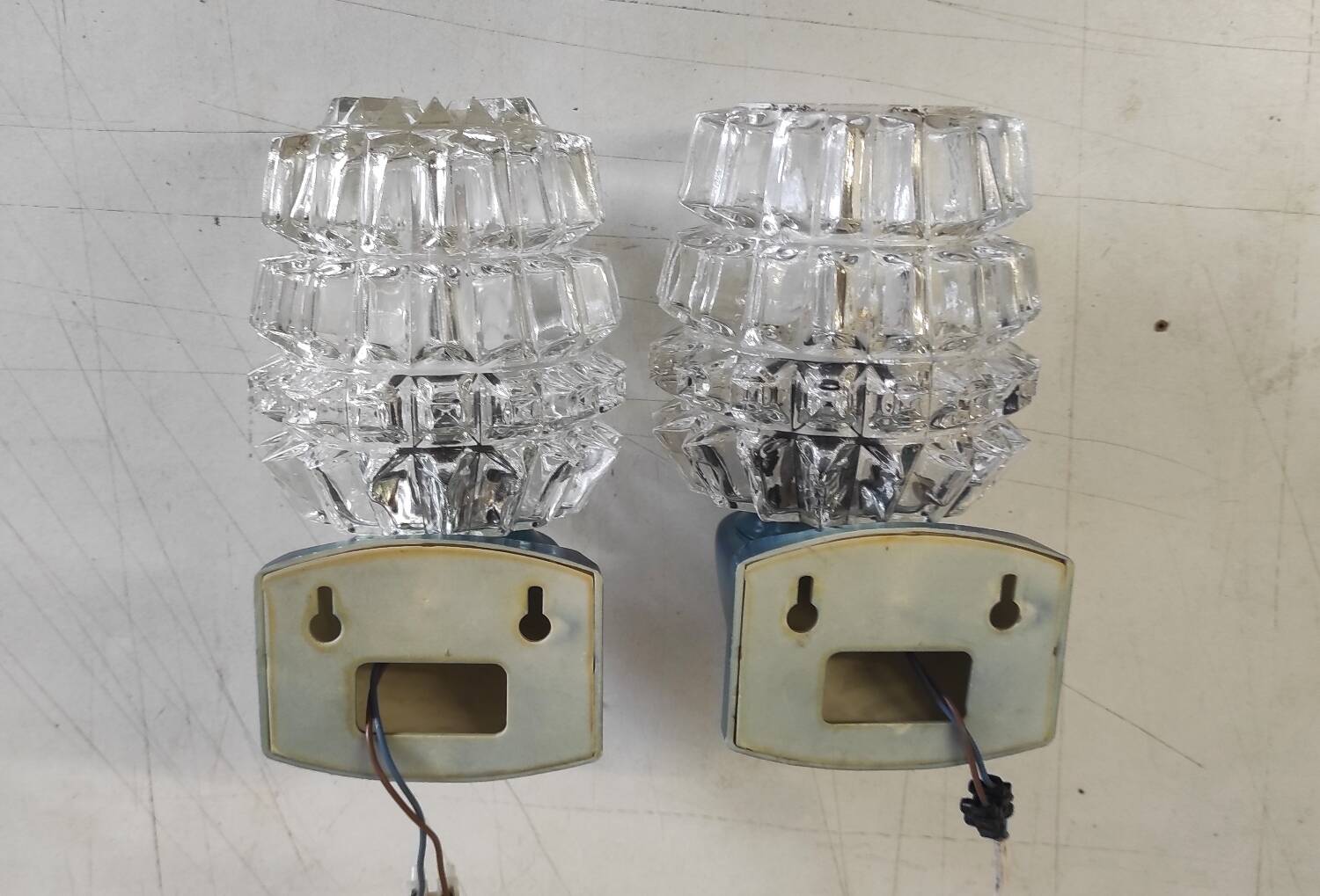 Blue glass and plastic wall lights - 1970s