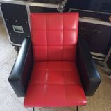 Pair of vintage armchairs in red and black Skai
