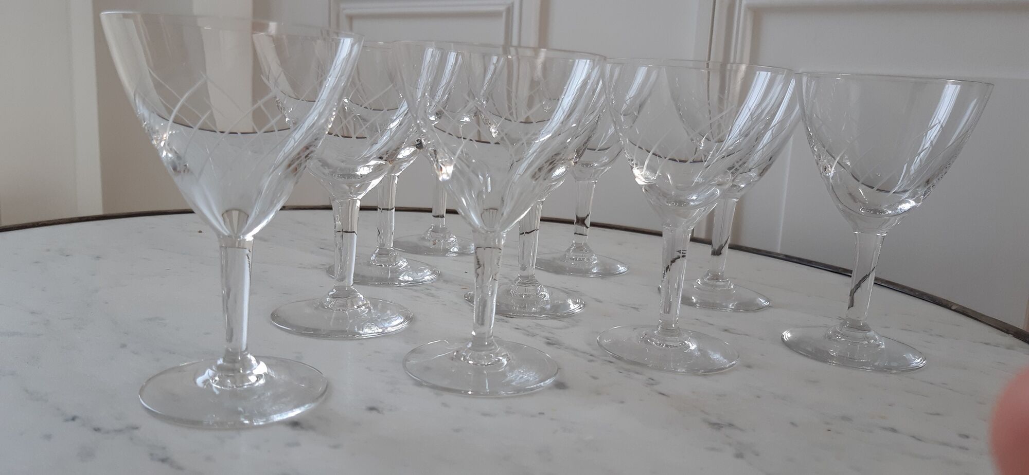Lot de 10 verres à vin en cristal années 40