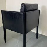 Fauteuils vintage modernistes en cuir noir par Arnold Merckx pour Arco, années 1980, lot de 4