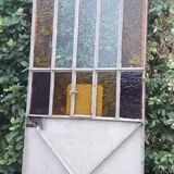 Workshop door 258,4x98,5cm in iron and colored cathedral glasses