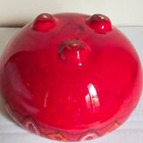 Vase tripode céramique à l'émail rouge vif vintage