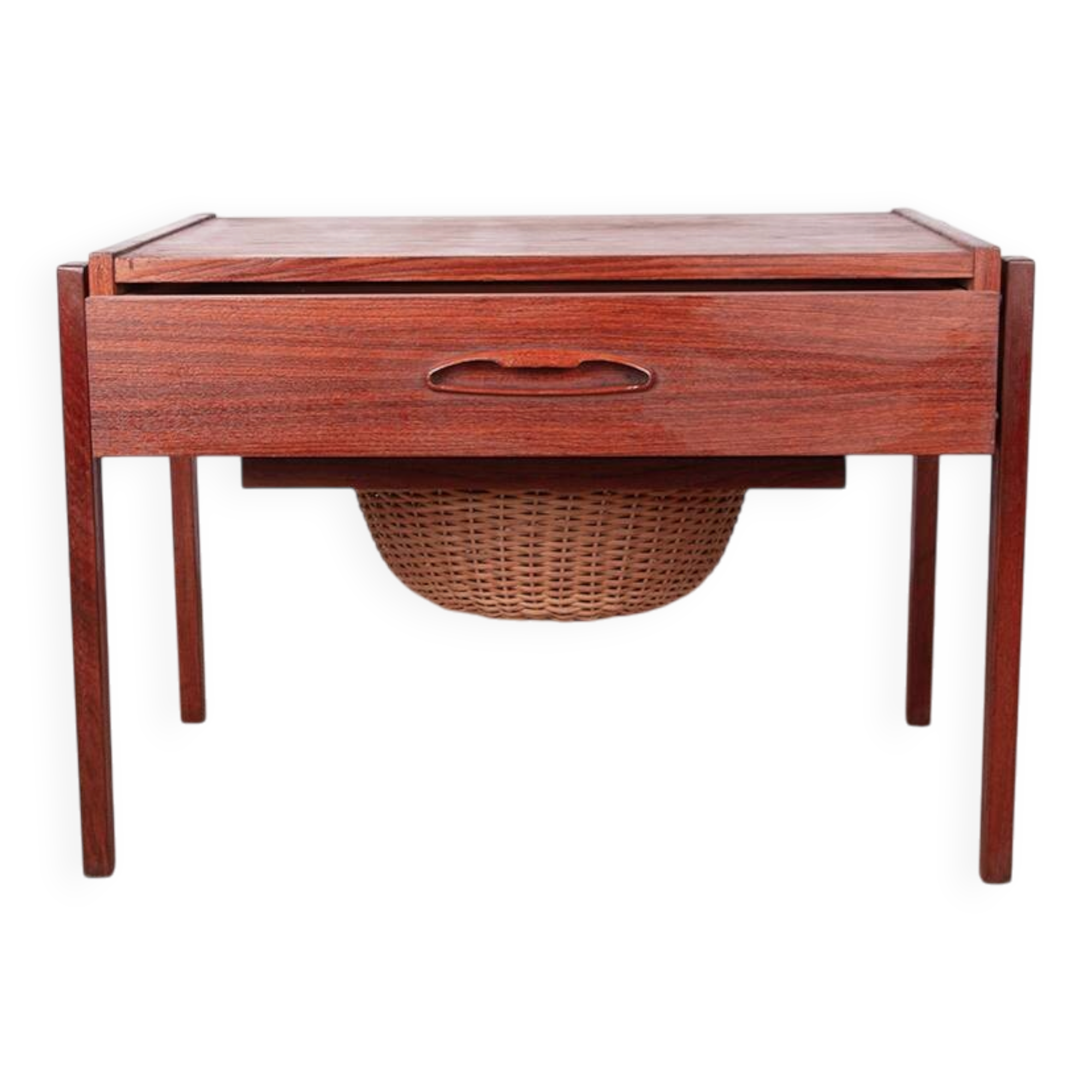 Vintage Danish sewing cabinet, known as "Travailleuse", teak and rattan from the 1960s.