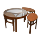 Table basse gigogne scandinave en verre et teck