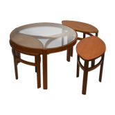 Table basse gigogne scandinave en verre et teck