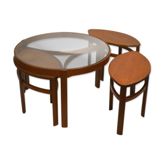 Scandinavian coffee table in glass and teak