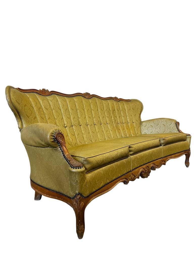 Vintage mustard yellow baroque sofa / three seater