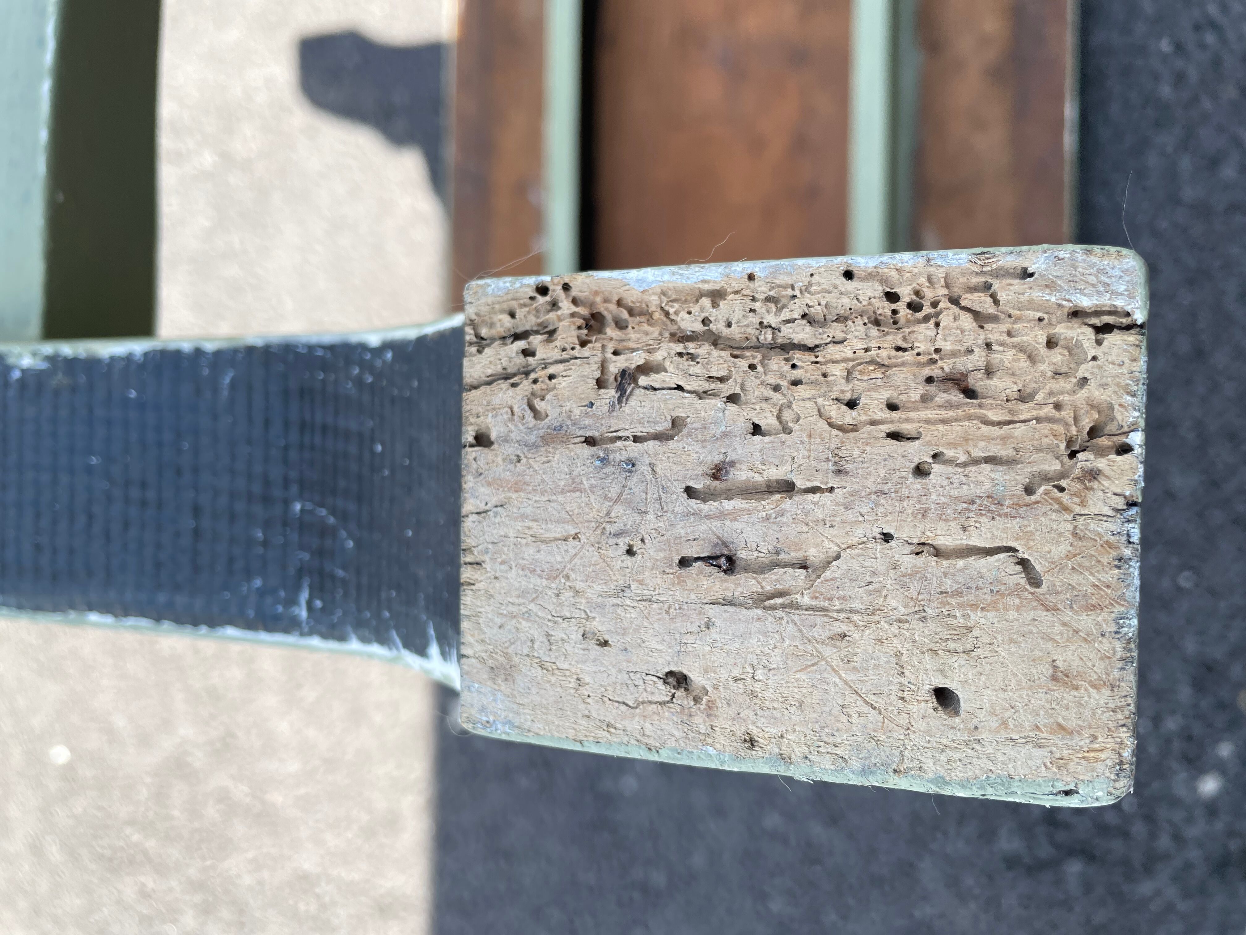 Patinated green baluster table