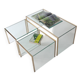 3 nesting coffee tables in glass and gilded metal, 1950-1970