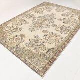 7x9 Cream & Green Floral Pattern Vintage Area Rug, 202x278Cm
