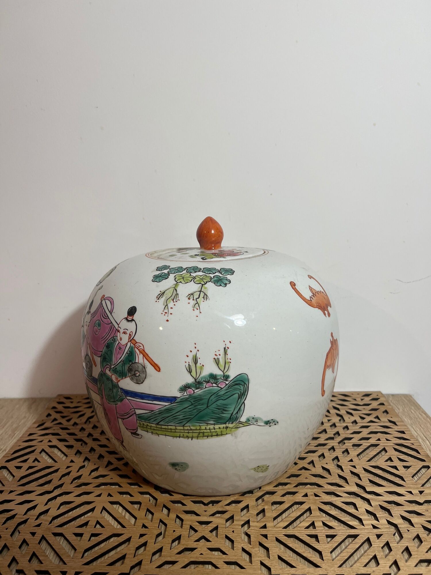 Ancient big ginger pot jar potiche chinese pink family 19th Qing dynasty