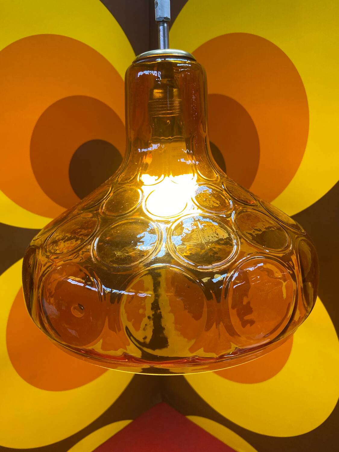Amber orange Limburg glass pendant light from the 70s