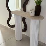 Travertine and wood console | white oak