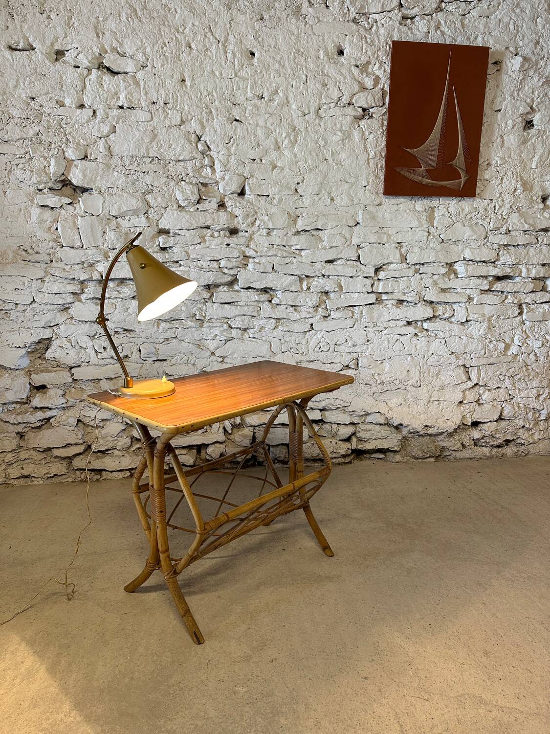 Vintage rattan coffee table with magazine racks