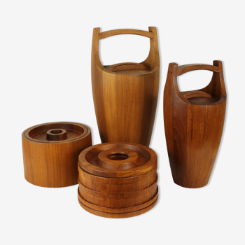 Series of 4 vintage teak ice buckets, Jens Quistgaard for Dansk Design