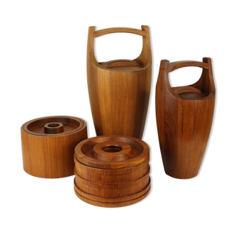 Series of 4 vintage teak ice buckets, Jens Quistgaard for Dansk Design