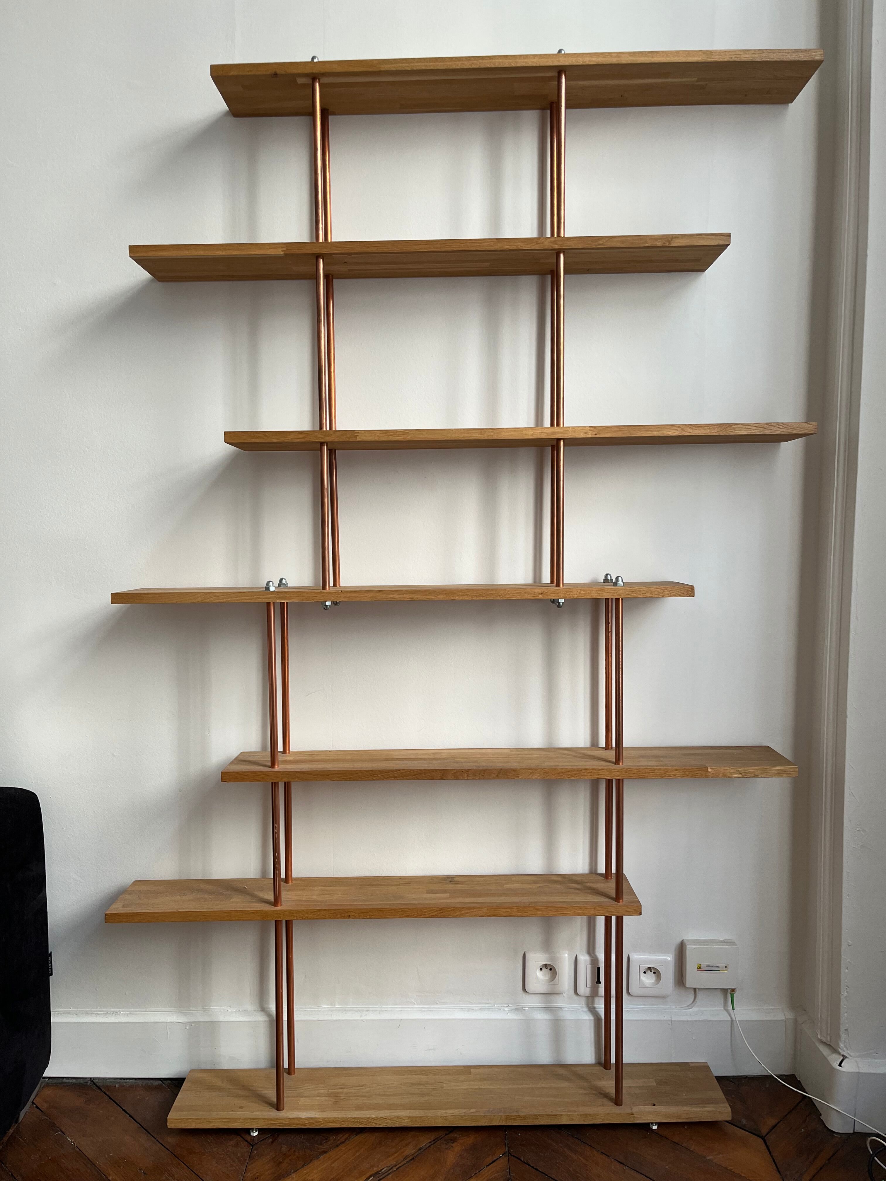 Oak and copper bookcase