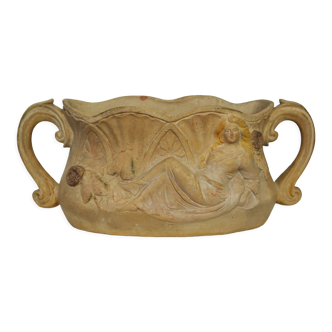 Art nouveau planter terracotta bas-reliefs