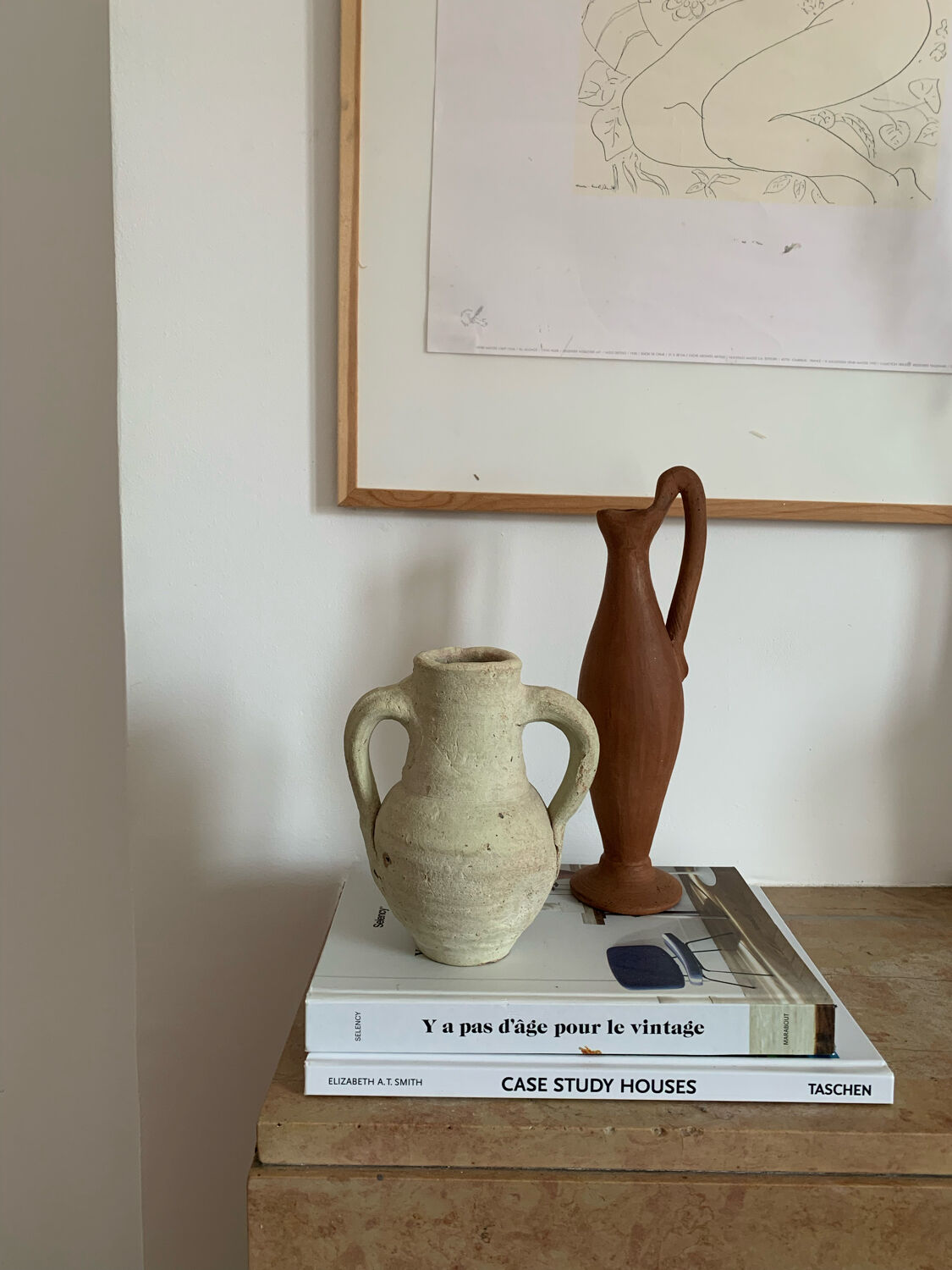 Vintage clay pot in minimalist style