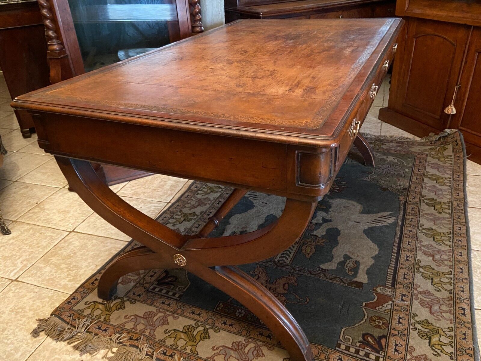 English mahogany desk early twentieth opening to two drawers