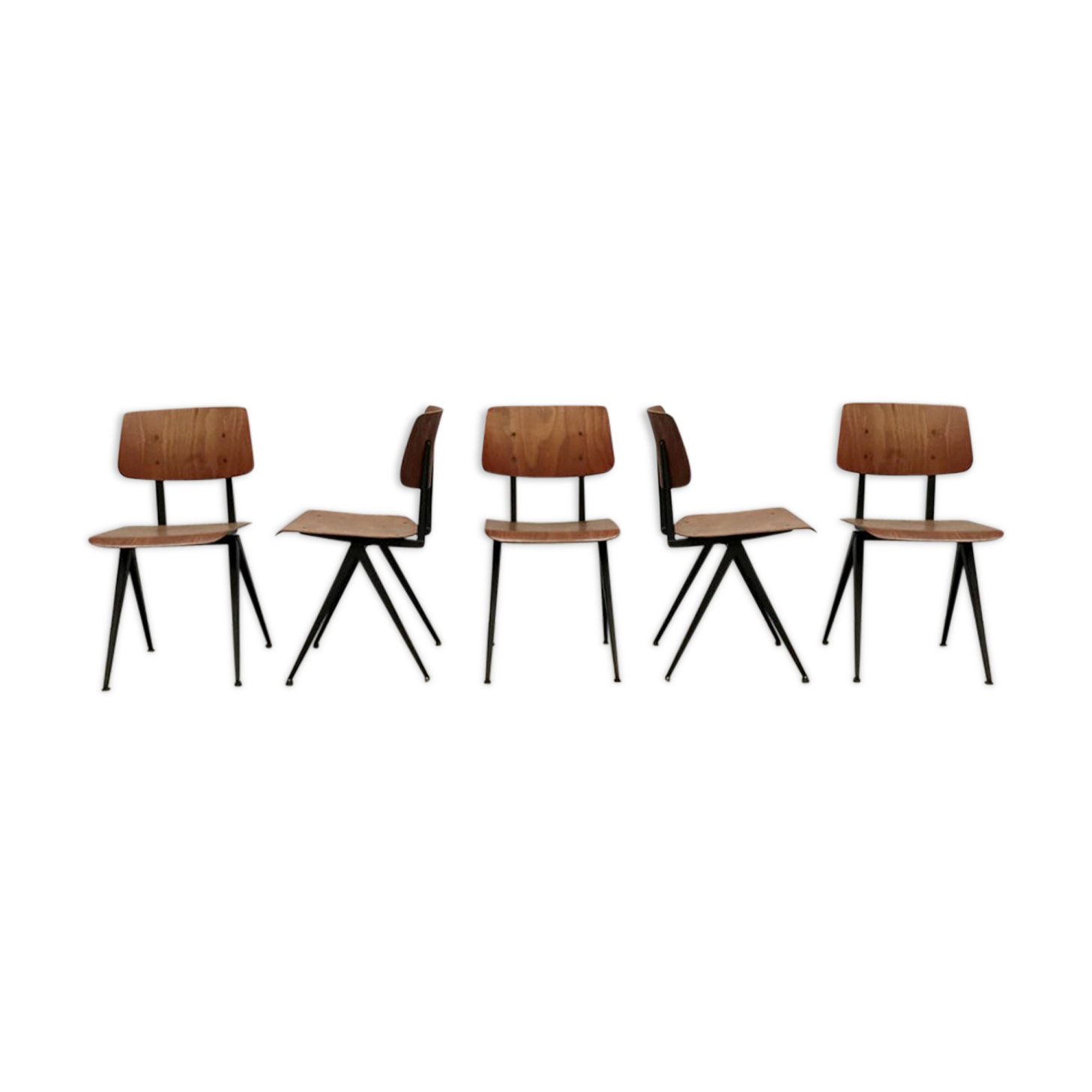 Set of 5 vintage industrial stacking school chairs Galvanitas model S16