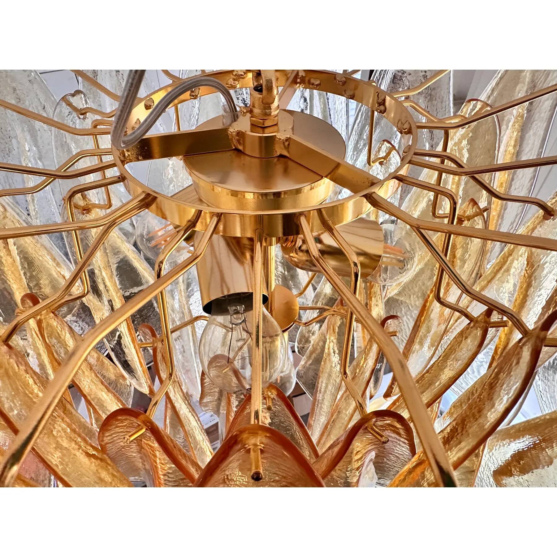 Contemporary Modern Amber "Rondini" Murano Glass Chandelier.