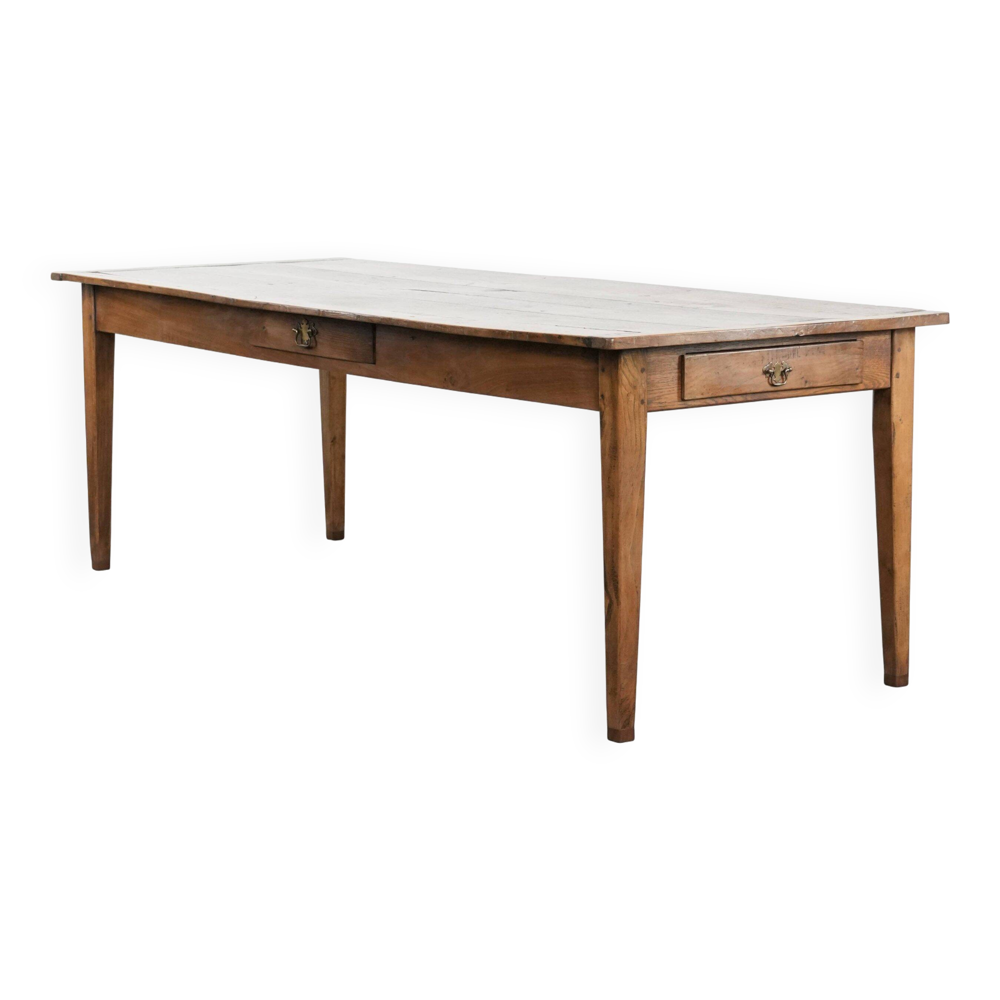 Antique French oak dining table for 6 to 8 people with three drawers