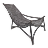 Chaise longue transat vintage en rotin noir
