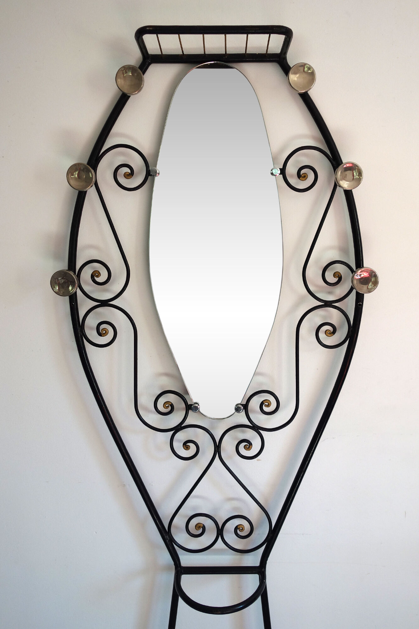 Vintage iron coat rack with mirror