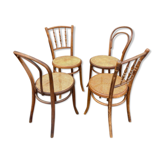 4 mismatched curved wood coffee bistro chairs