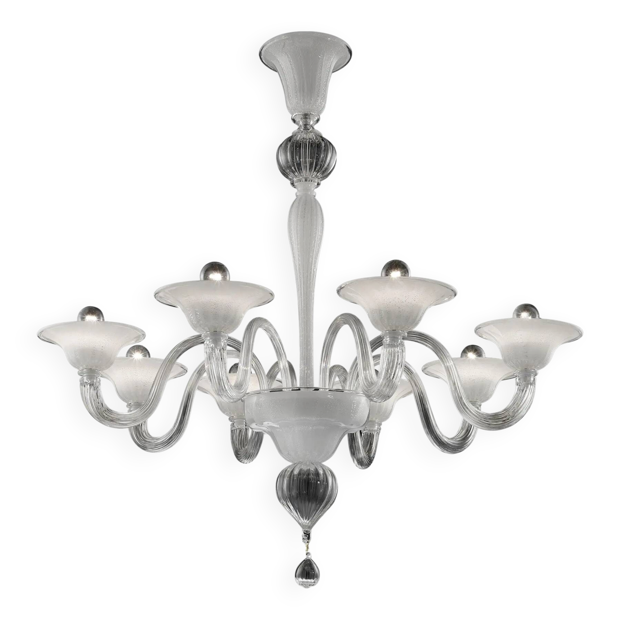 Contemporary Linear Transparent and White With Silver-Leaf Murano Glass Cha