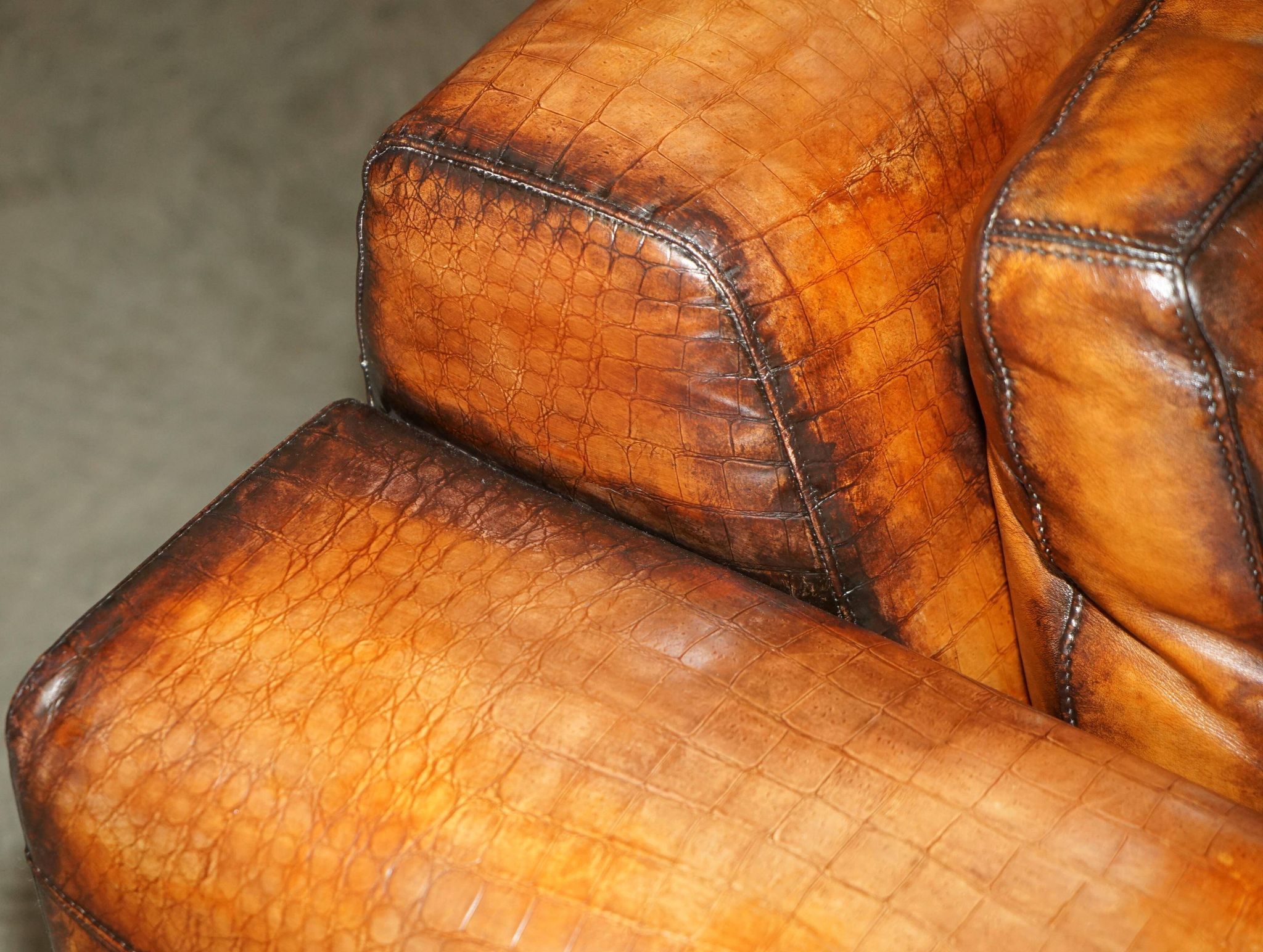 Fendi canapé in embossed crocodile leather, hand-patinated and dyed.