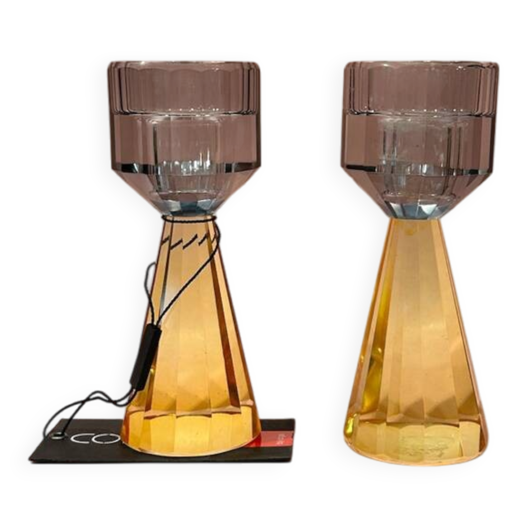 Blue and yellow crystal candle holders