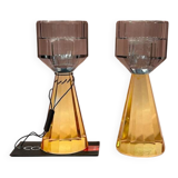 Blue and yellow crystal candle holders