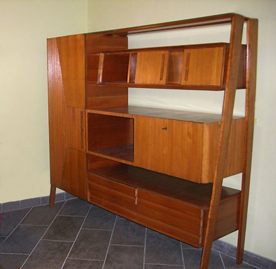 Mid-century living room furniture in ash wood with suspended parts