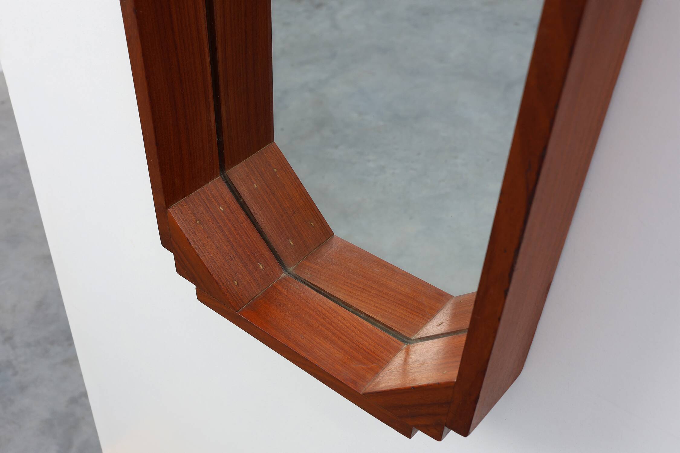 Geometric octagonal wooden Art Deco mirror, Italy ca. 1925