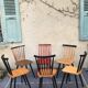 Set of 6 mismatched vintage chairs with bars and compass legs