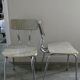 Pair of chairs in Formica effect wood veins and golden singing
