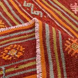 4x7 Red Orange Striped Handmade Wool Kilim Rug