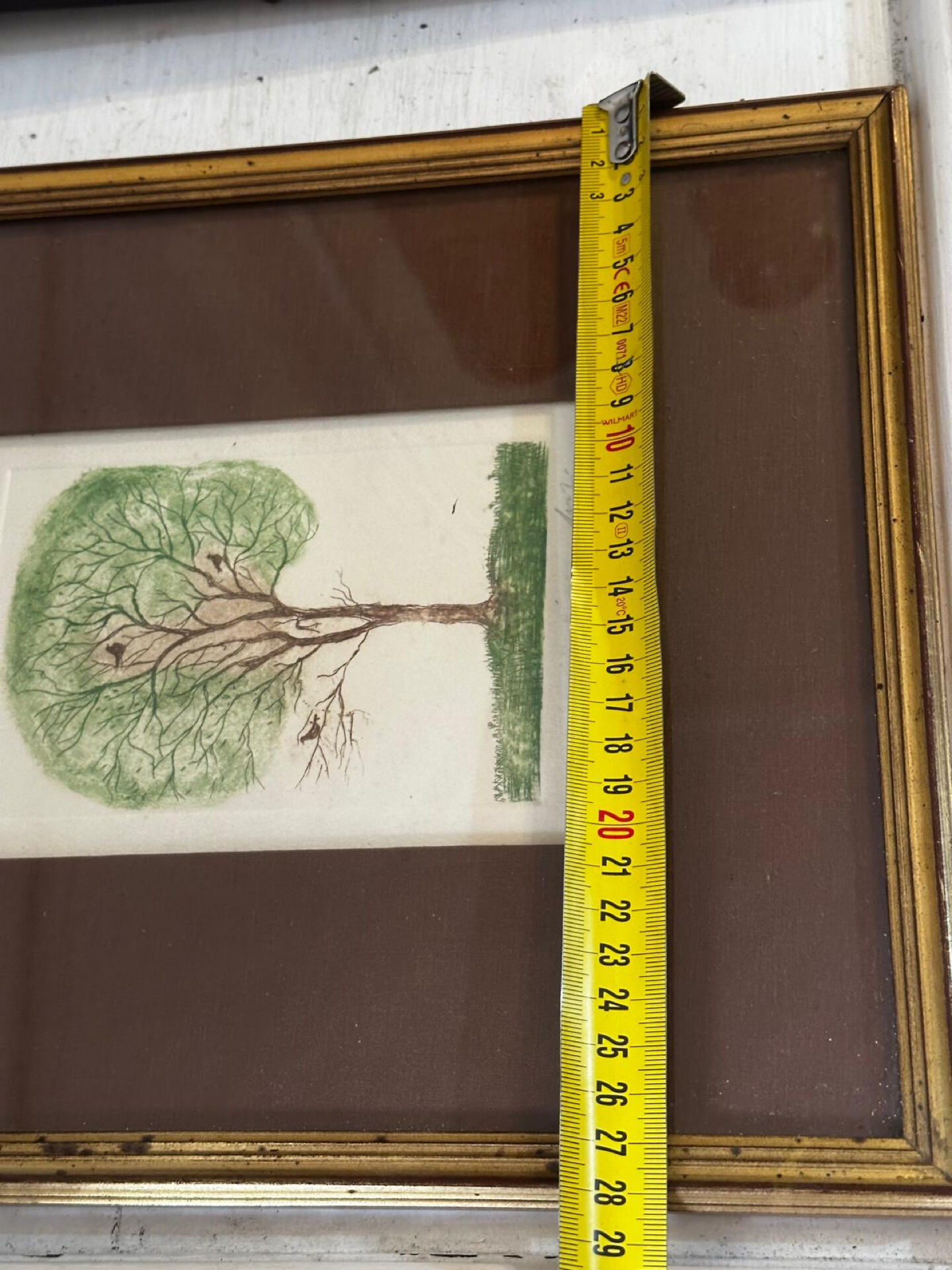 Original signed drawing – Tree with birds - frame 33/28 cm