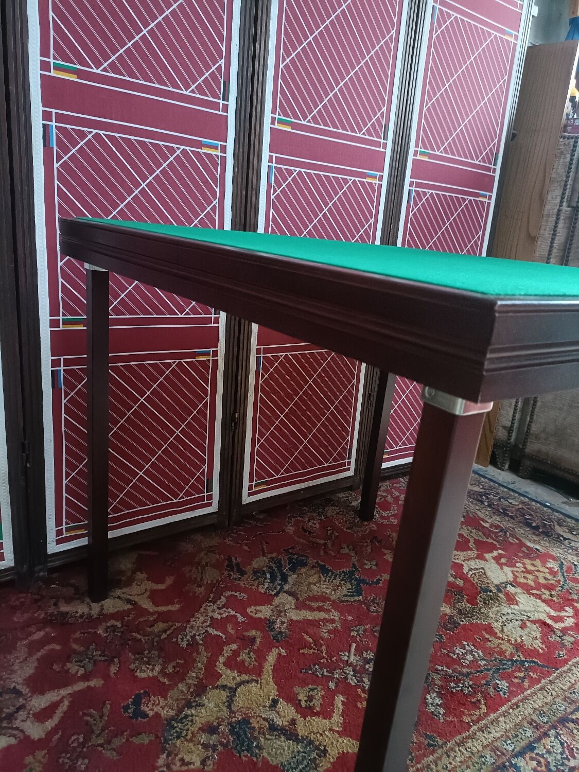 Table de bridge placage acajou et tapis vert, état neuf