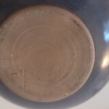 Blue stoneware lamp signed lampshade linen weft