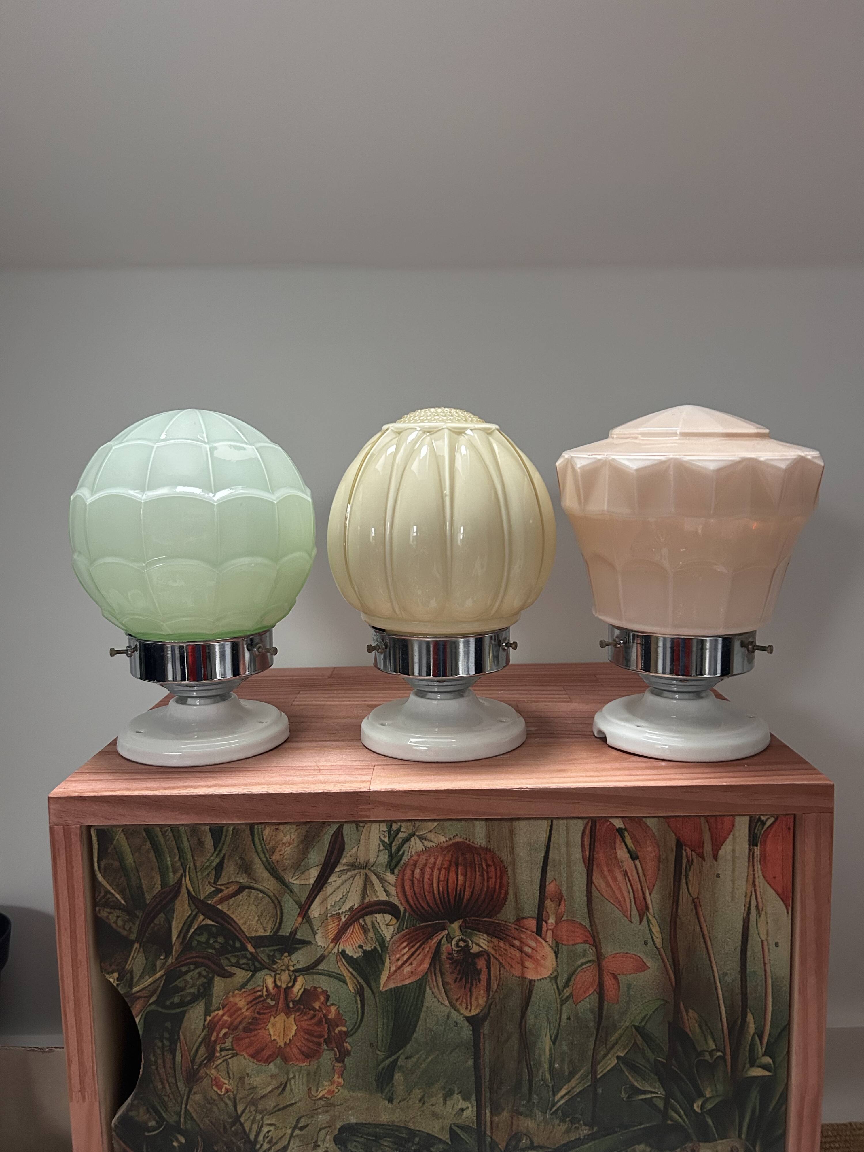 Set of three Thabur globe wall lights in pastel opaline