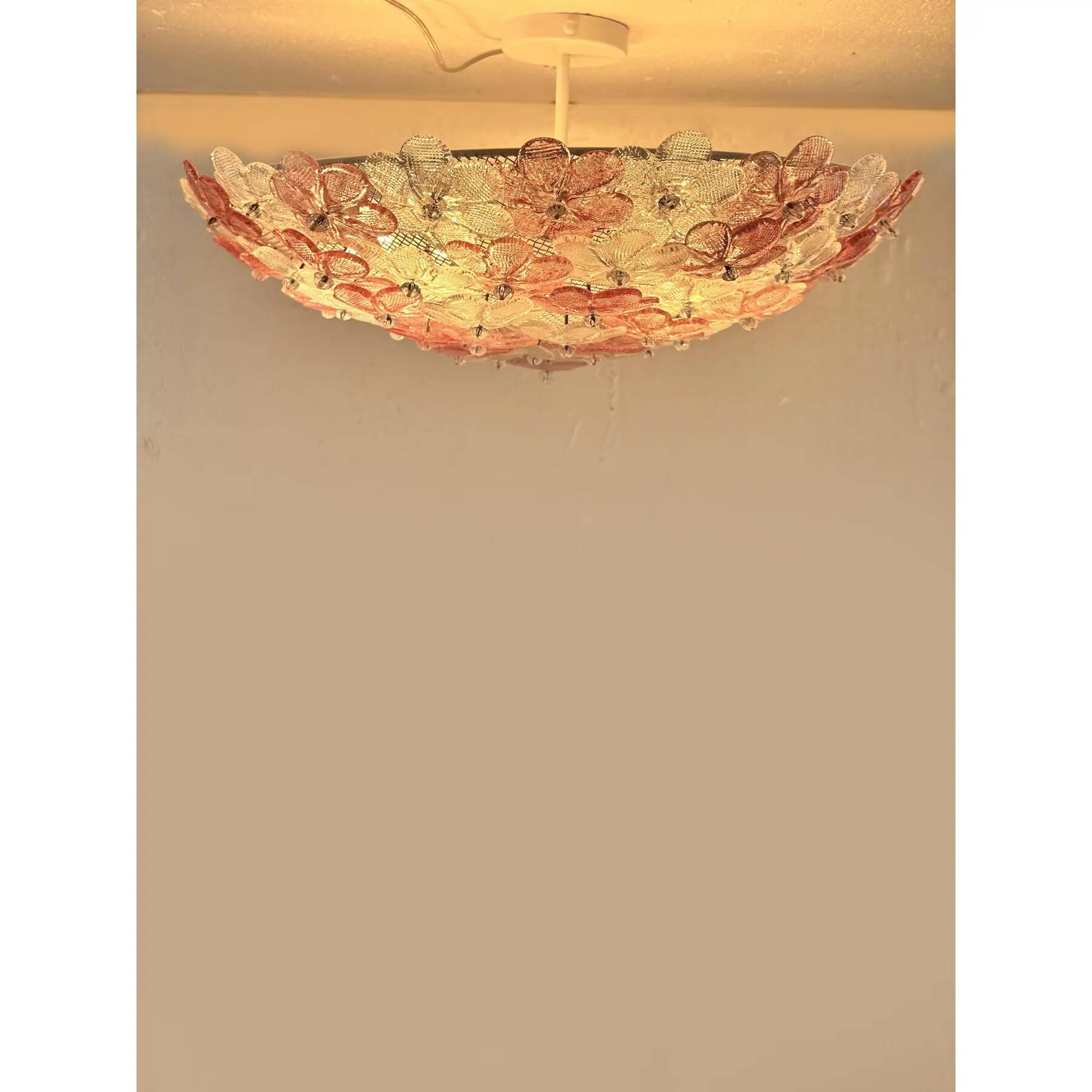 Venetian Transparent and Ametista Flowers Murano Glass Flush Mount in Barov