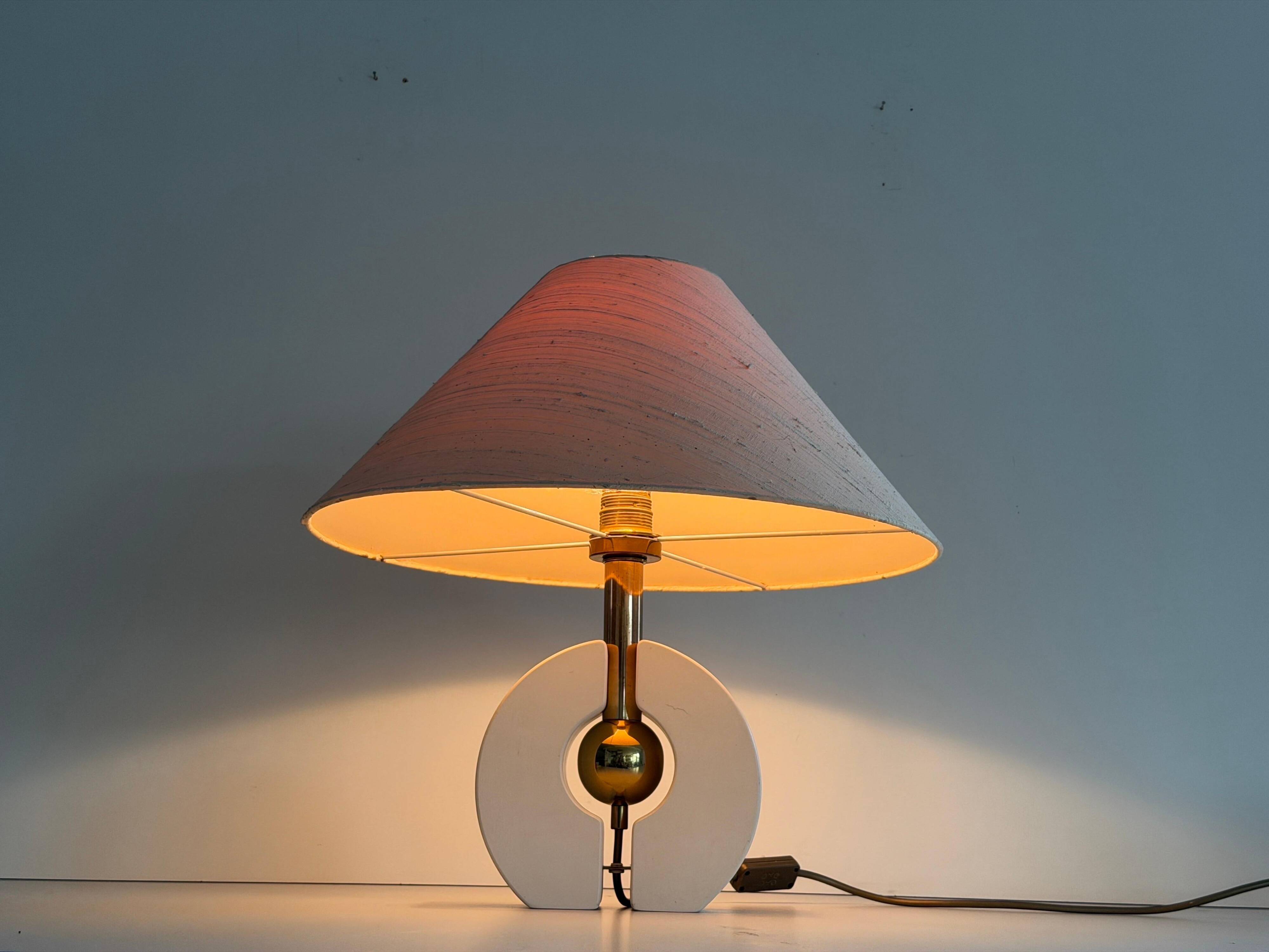 Wooden table lamp with fabric shade by Schröder & Co. Leuchten, 1960, Germany.