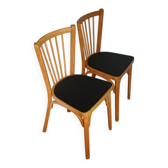 2 baumann chairs no. 12 black faux leather light beech