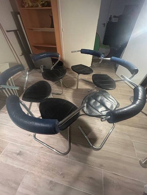 Steel and leather designer chairs - 1980s - Stefan Wewerka